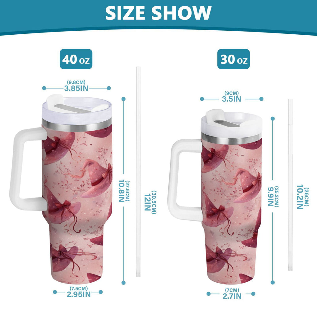 30 oz Insulated Stainless Steel Tumbler Double Wall Stainless Steel Tumbler with 2-Way Drinking Hats with Delicate Bows - 4CKV