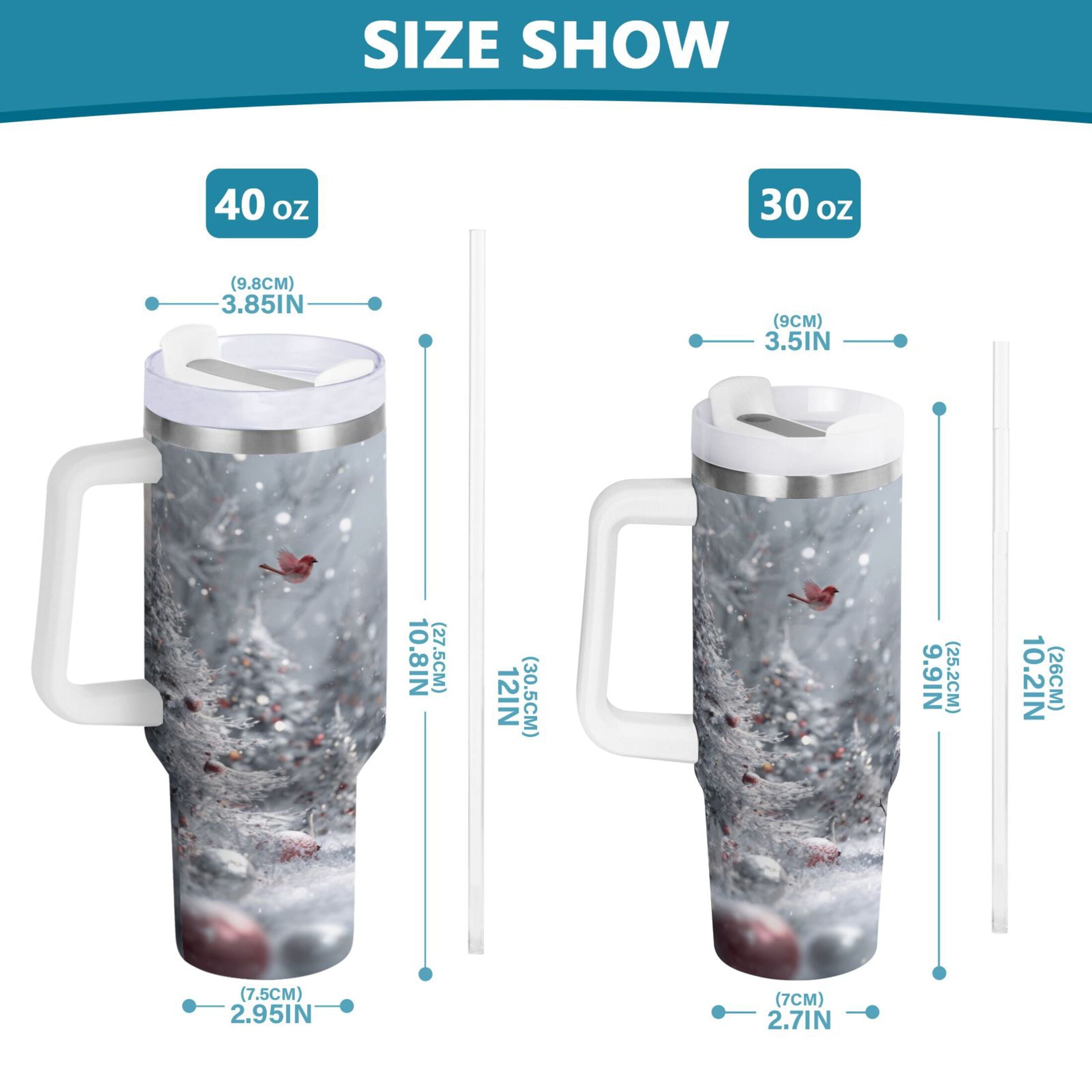 30 oz Insulated Stainless Steel Tumbler Double Wall Stainless Steel Tumbler with 2-Way Drinking Snowy Winter Landscape - LR26