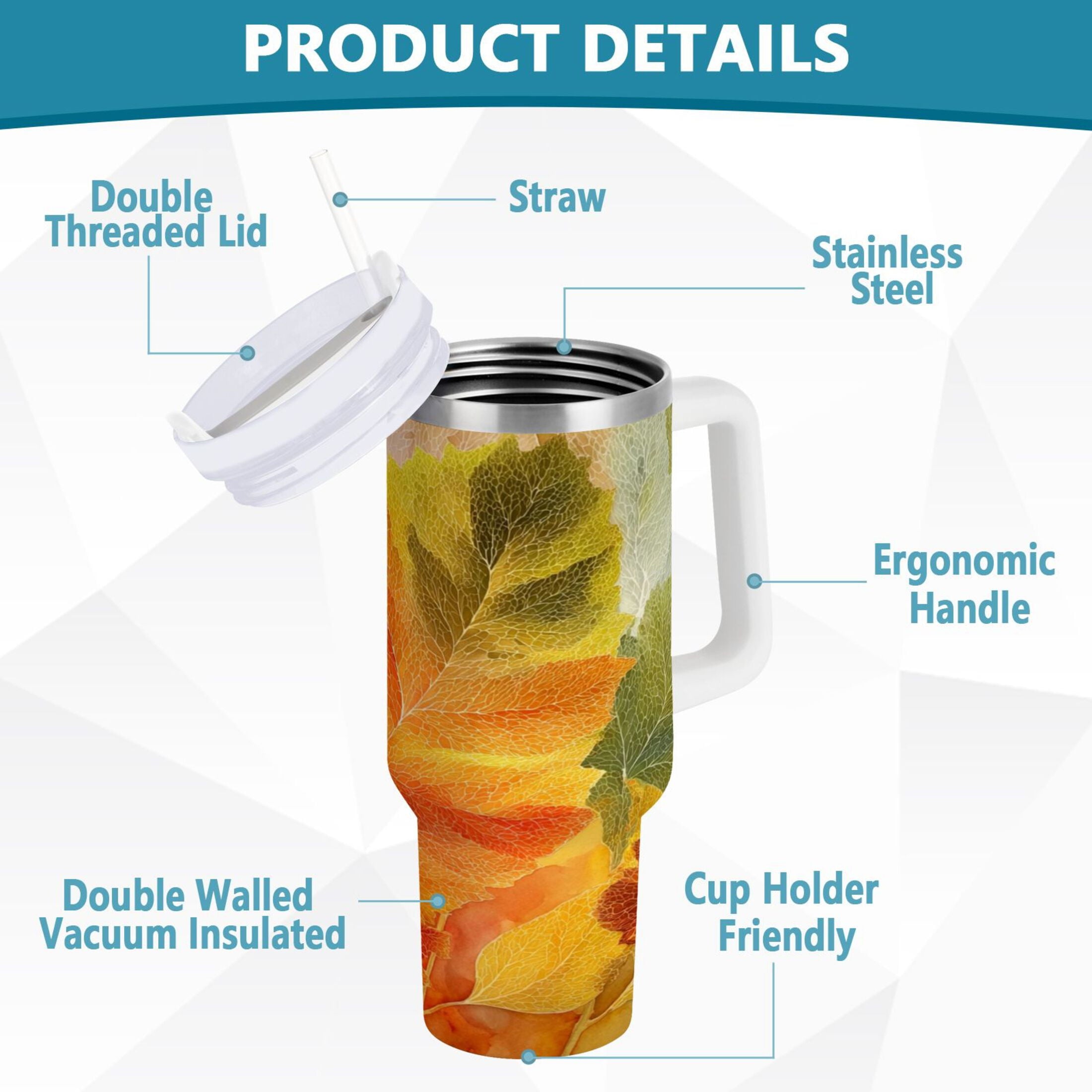 30 oz Insulated Stainless Steel Tumbler Double Wall Stainless Steel Tumbler with 2-Way Drinking Various Shades Autumn Leaves - GYLD