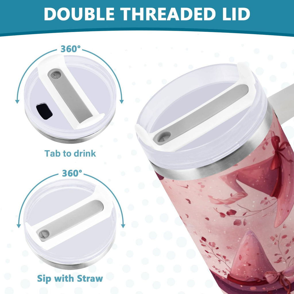 30 oz Insulated Stainless Steel Tumbler Double Wall Stainless Steel Tumbler with 2-Way Drinking Hats with Delicate Bows - 4CKV