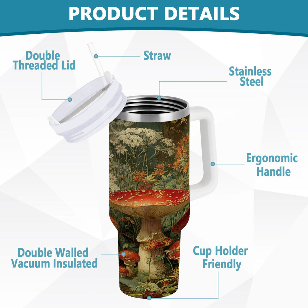 40 oz Insulated Stainless Steel Tumbler Double Wall Stainless Steel Tumbler with 2-Way Drinking Red Mushrooms - 4R5Y