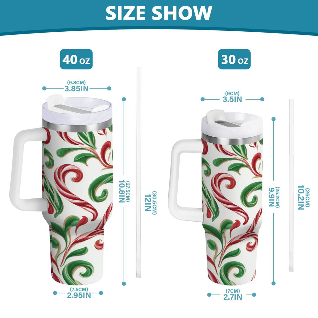 40 oz Insulated Stainless Steel Tumbler Double Wall Stainless Steel Tumbler with 2-Way Drinking Red and Green Candy-cane - 82AT