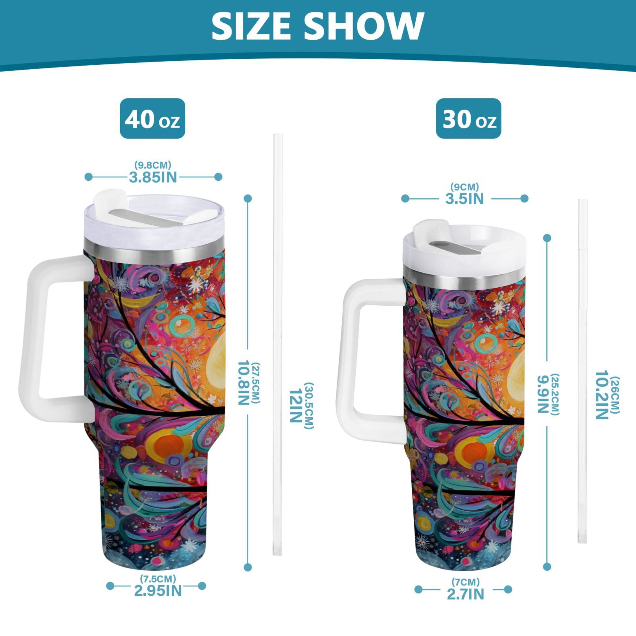 30 oz Insulated Stainless Steel Tumbler Double Wall Stainless Steel Tumbler with 2-Way Drinking Beautiful Abstract Tree Painting - WD6M