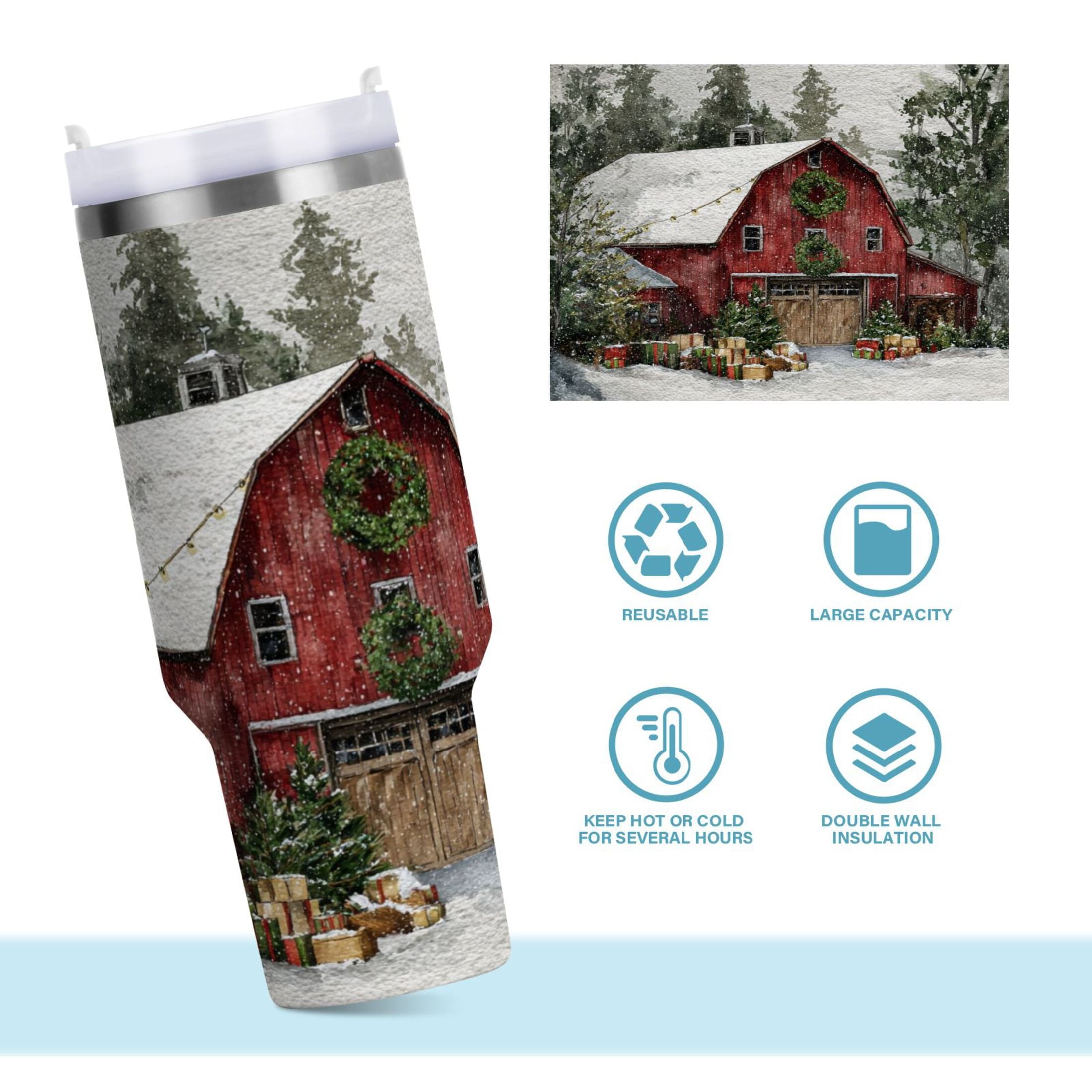 30 oz Insulated Stainless Steel Tumbler Double Wall Stainless Steel Tumbler with 2-Way Drinking Old Red Barn - XXTD