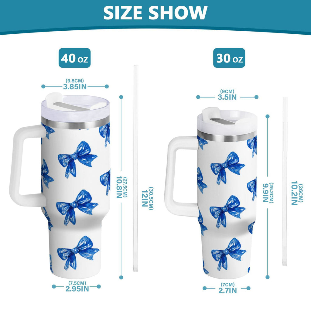 30 oz Insulated Stainless Steel Tumbler Double Wall Stainless Steel Tumbler with 2-Way Drinking Blue Bows Pattern - AZAX