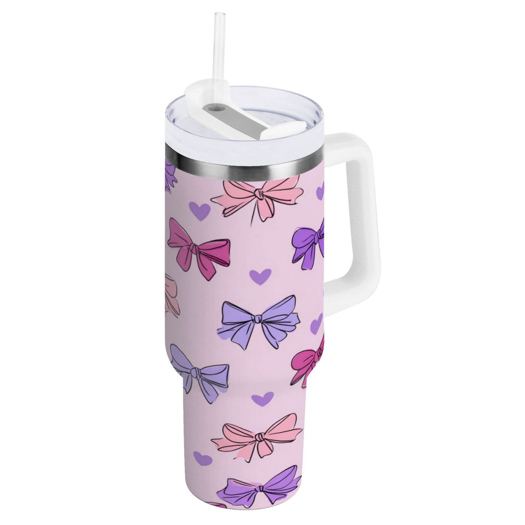 30 oz Insulated Stainless Steel Tumbler Double Wall Stainless Steel Tumbler with 2-Way Drinking Bows and Heart Pattern - XDDM