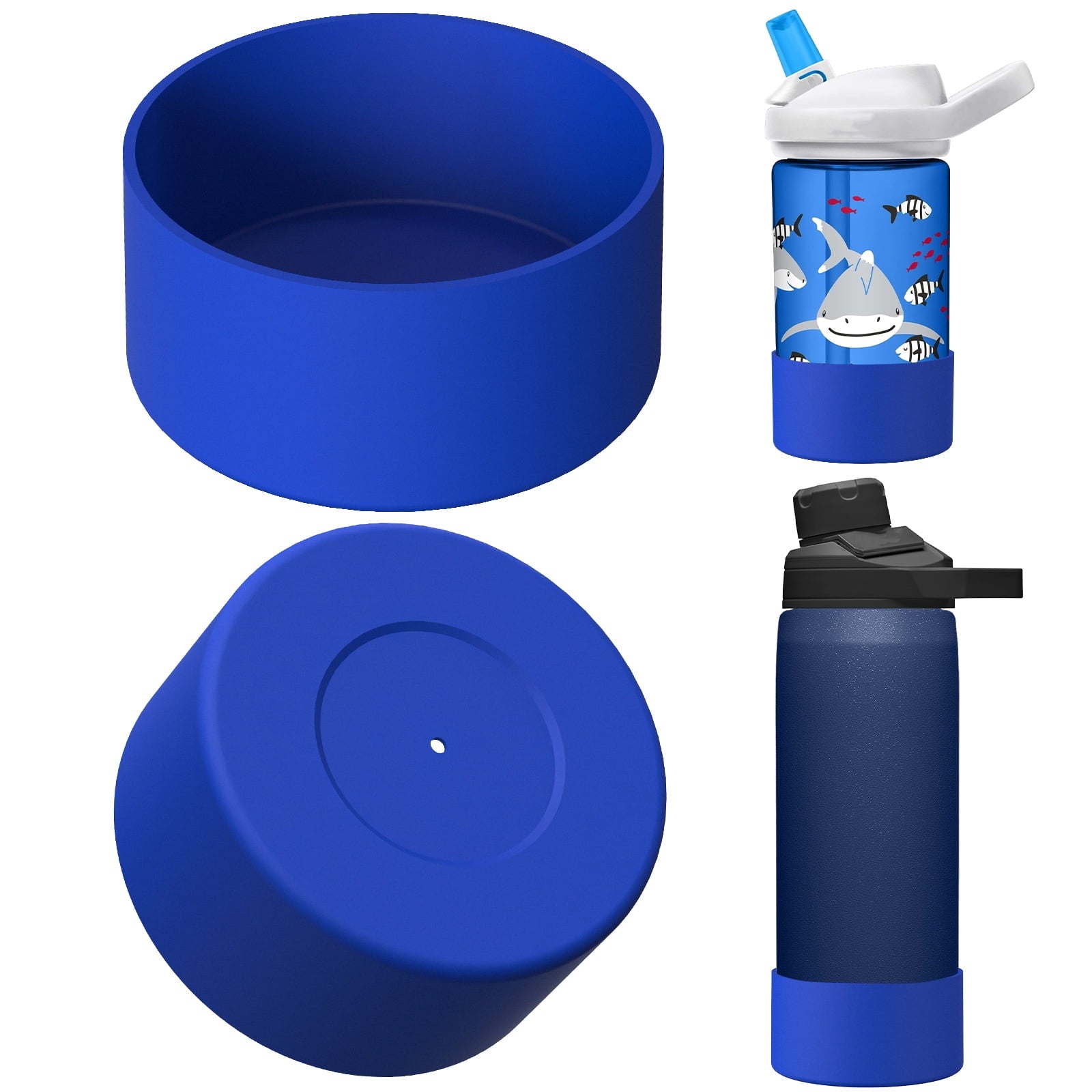 Linkidea 2 Pack Water Bottle Boot Compatible with CamelBak Eddy+20oz/25oz, Chute Mag 20oz/25oz, Carry Cap, Silicone Anti-Slip Bottle Bottom Bumper Protector (Navy Blue) - DE4V