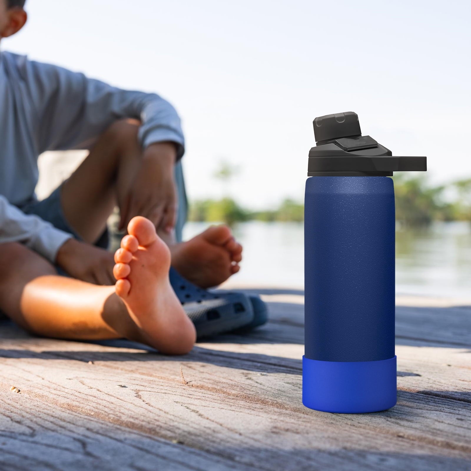 Linkidea 2 Pack Water Bottle Boot Compatible with CamelBak Eddy+20oz/25oz, Chute Mag 20oz/25oz, Carry Cap, Silicone Anti-Slip Bottle Bottom Bumper Protector (Navy Blue) - DE4V