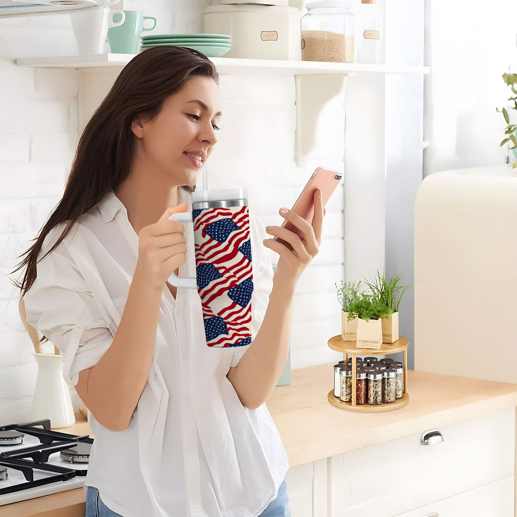 40 oz Insulated Stainless Steel Tumbler Double Wall Stainless Steel Tumbler with 2-Way Drinking Flags Abstract Design - VX3M