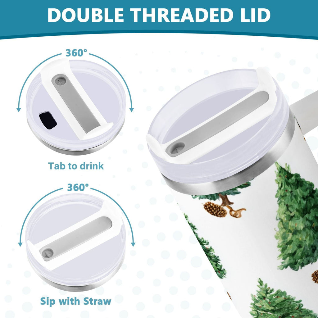 30 oz Insulated Stainless Steel Tumbler Double Wall Stainless Steel Tumbler with 2-Way Drinking Watercolor Green Christmas Tree - C538