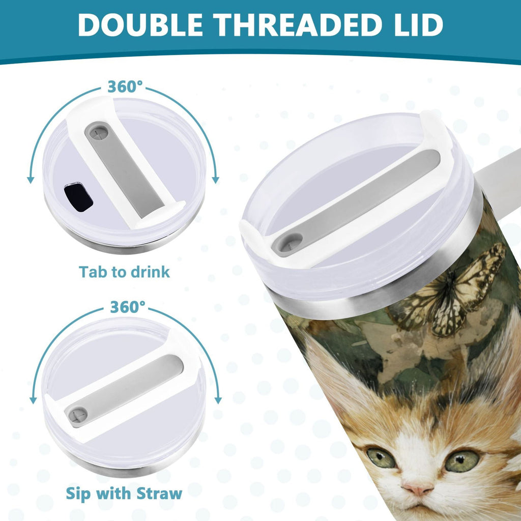 30 oz Insulated Stainless Steel Tumbler Double Wall Stainless Steel Tumbler with 2-Way Drinking Adorable Cats and Daisies - XUTJ