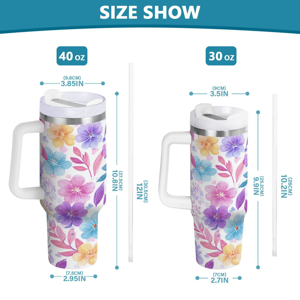 30 oz Insulated Stainless Steel Tumbler Double Wall Stainless Steel Tumbler with 2-Way Drinking Pink and Purple Flowers - 4Q3M