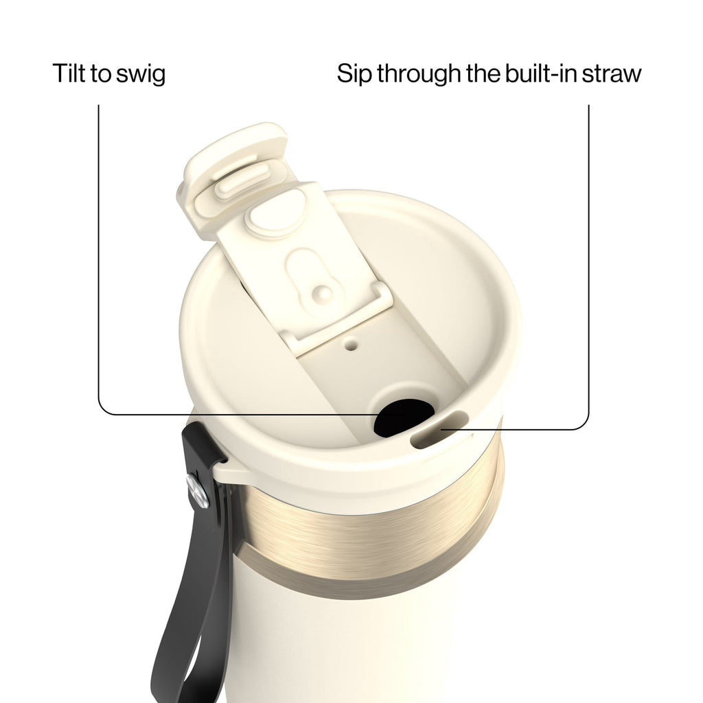 Contigo DualSip Leakproof Stainless Steel Reusable Water Bottle Tumbler with Carrying Strap, Cream/Champagne, 24 oz - F88H