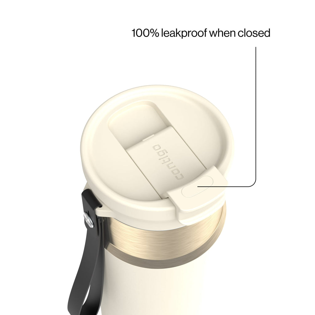 Contigo DualSip Leakproof Stainless Steel Reusable Water Bottle Tumbler with Carrying Strap, Cream/Champagne, 24 oz - F88H
