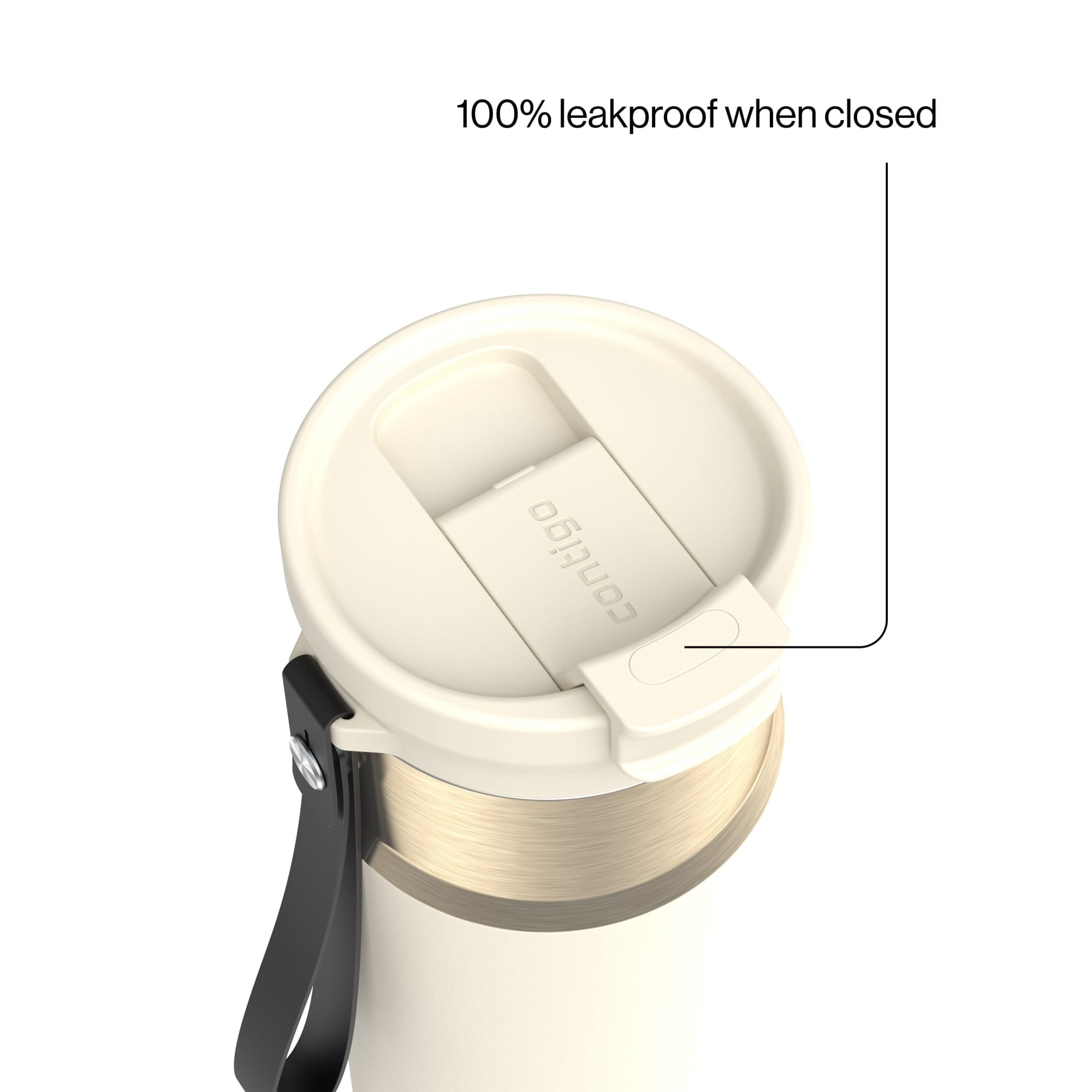 Contigo DualSip Leakproof Stainless Steel Reusable Water Bottle Tumbler with Carrying Strap, Cream/Champagne, 24 oz - F88H