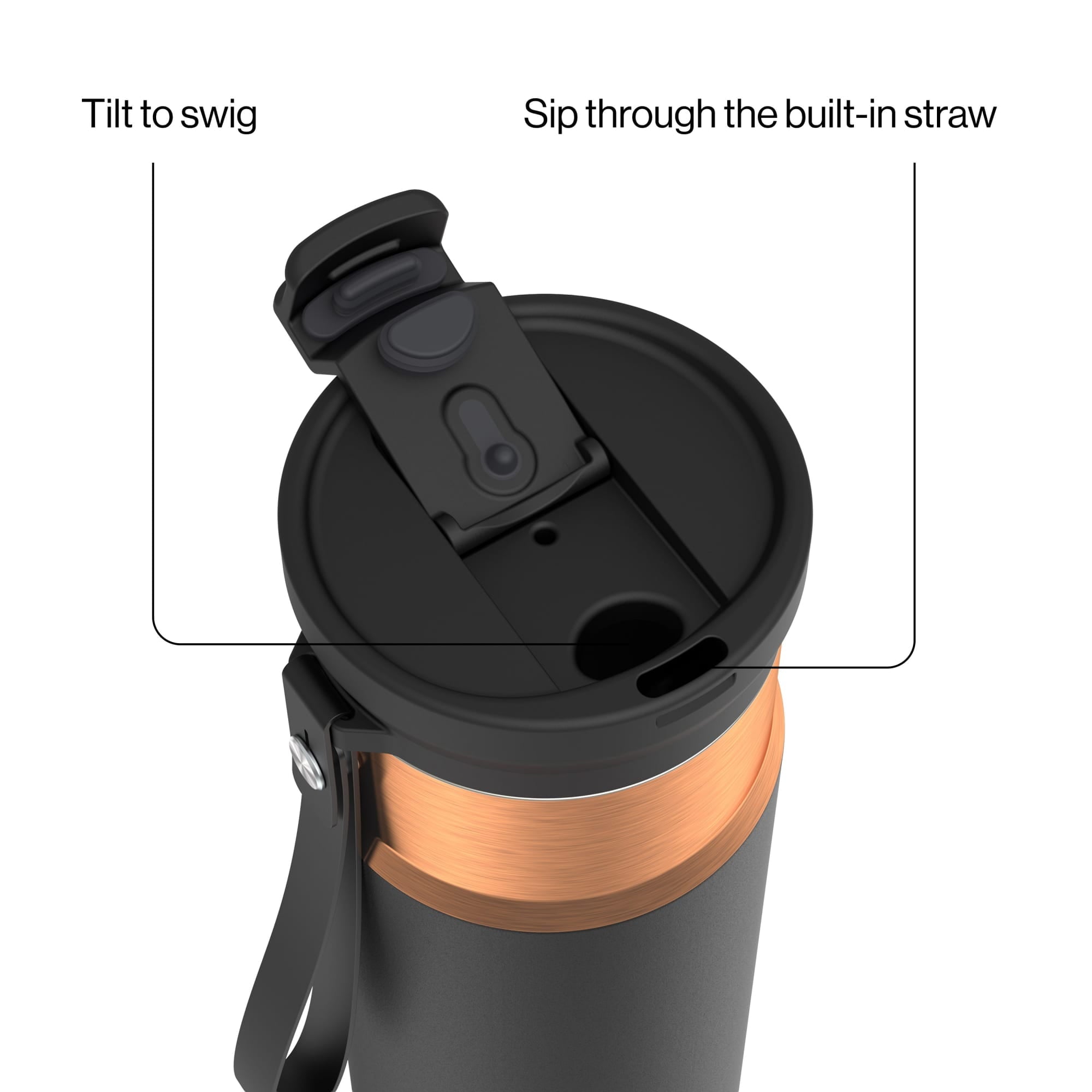 Contigo DualSip Leakproof Stainless Steel Reusable Water Bottle Tumbler with Carrying Strap, Cream/Champagne, 24 oz - F88H