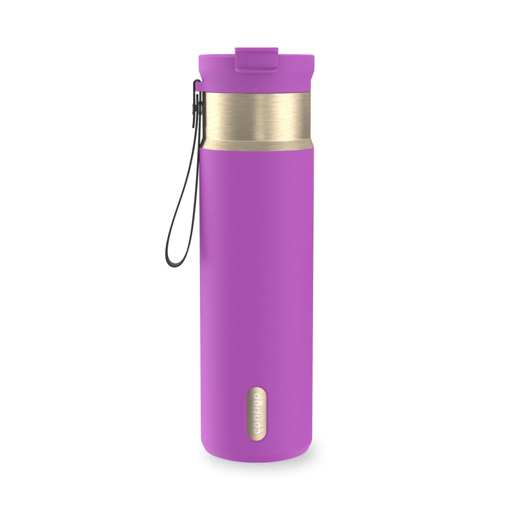 Contigo DualSip Leakproof Stainless Steel Reusable Water Bottle Tumbler with Carrying Strap, Cream/Champagne, 24 oz - F88H