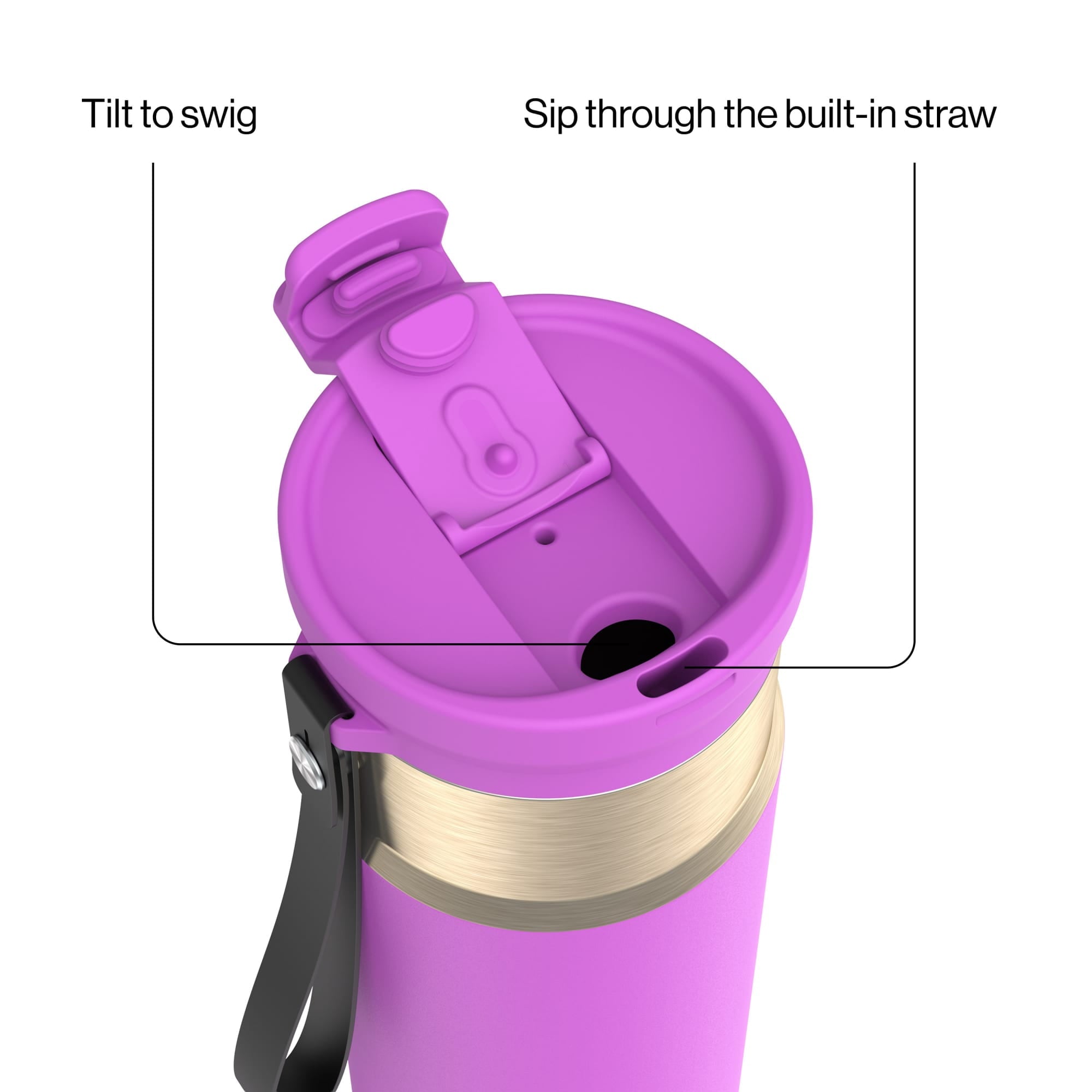 Contigo DualSip Leakproof Stainless Steel Reusable Water Bottle Tumbler with Carrying Strap, Cream/Champagne, 24 oz - F88H
