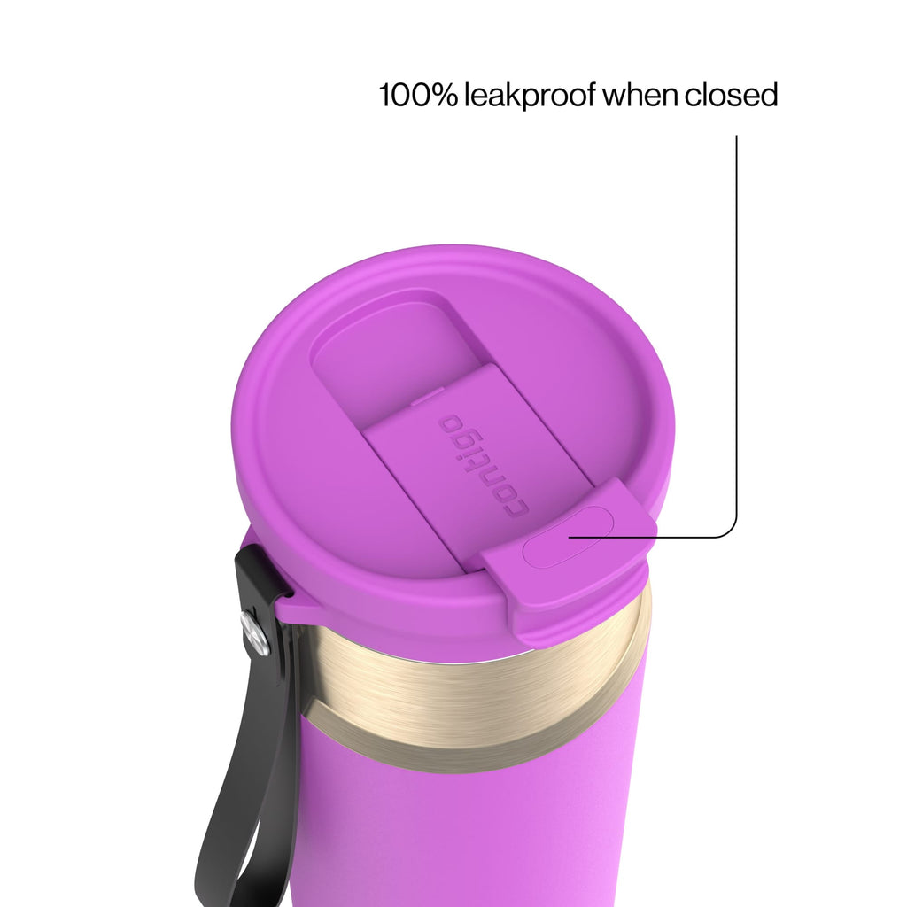 Contigo DualSip Leakproof Stainless Steel Reusable Water Bottle Tumbler with Carrying Strap, Cream/Champagne, 24 oz - F88H