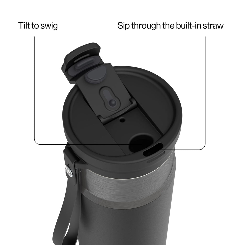 Contigo DualSip Leakproof Stainless Steel Reusable Water Bottle Tumbler with Carrying Strap, Cream/Champagne, 24 oz - F88H