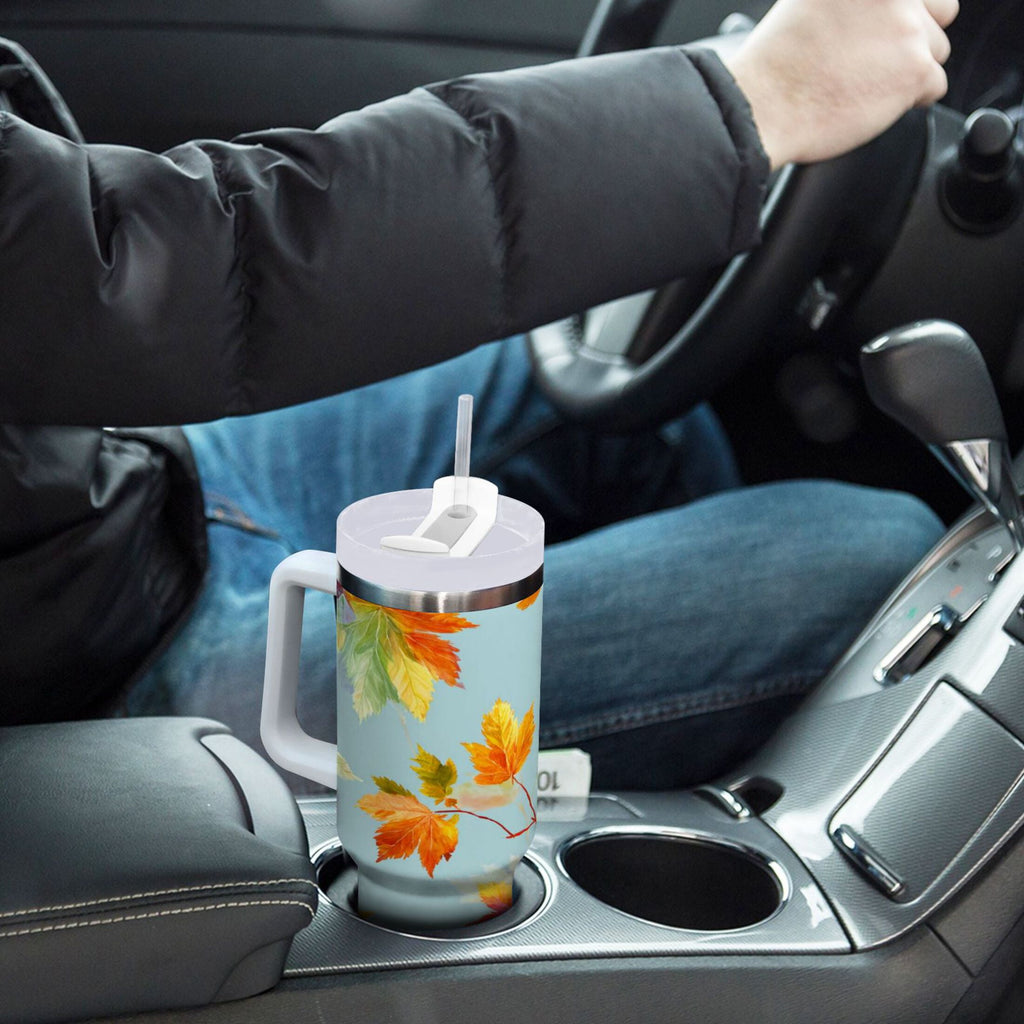 30 oz Insulated Stainless Steel Tumbler Double Wall Stainless Steel Tumbler with 2-Way Drinking Colorful Autumn Maple Leaves - 5L9A
