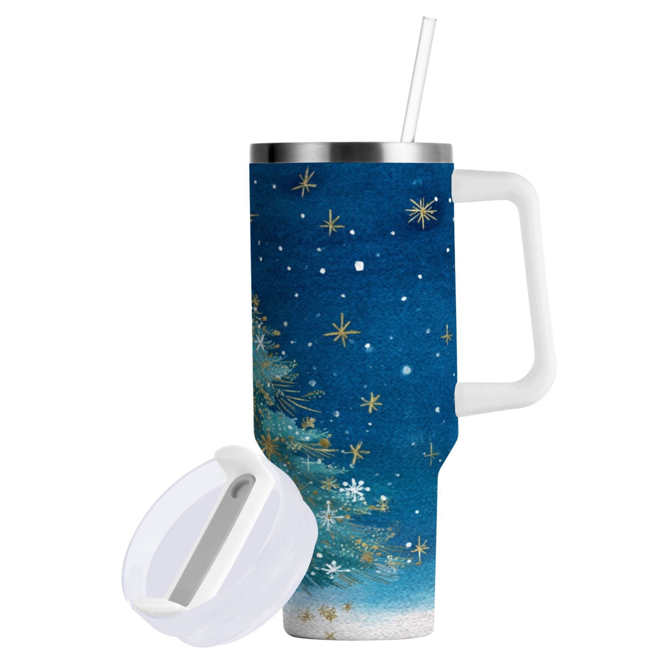 40 oz Insulated Stainless Steel Tumbler Double Wall Stainless Steel Tumbler with 2-Way Drinking Watercolor Christmas Tree - DCFT