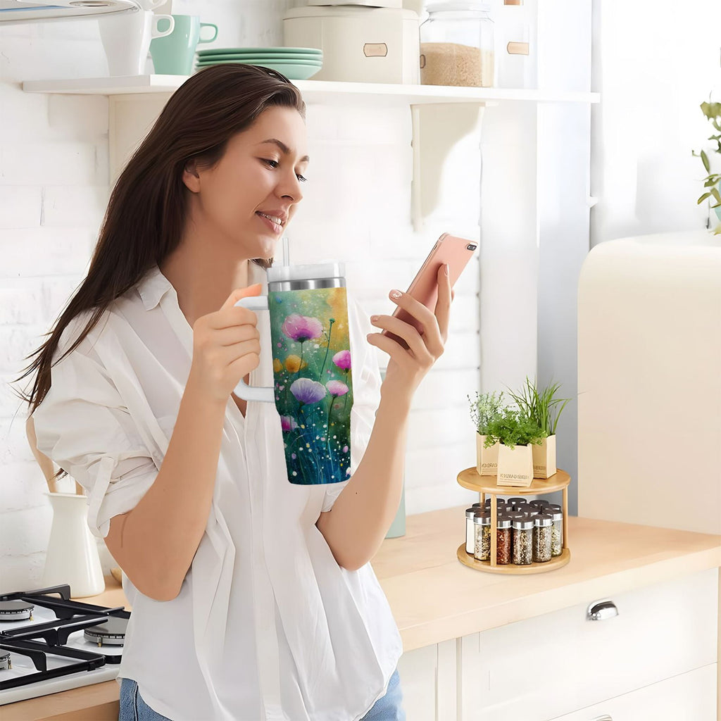 30 oz Insulated Stainless Steel Tumbler Double Wall Stainless Steel Tumbler with 2-Way Drinking Watercolor Wildflowers - X4M2