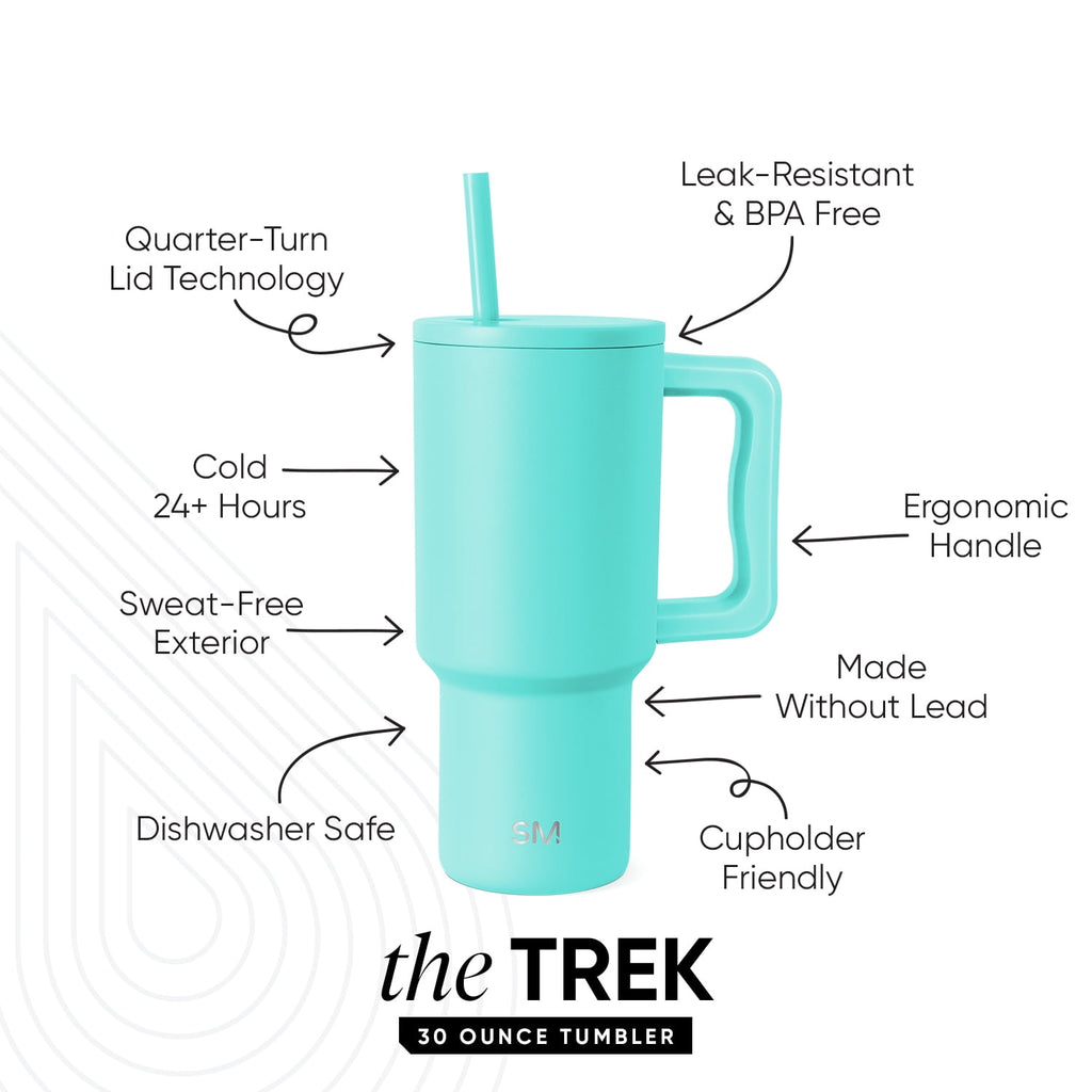 Simple Modern 30 fl oz Insulated Stainless Steel Trek Tumbler with Straw Lid | Seaglass Sage and Cream Checkmate - 2P24