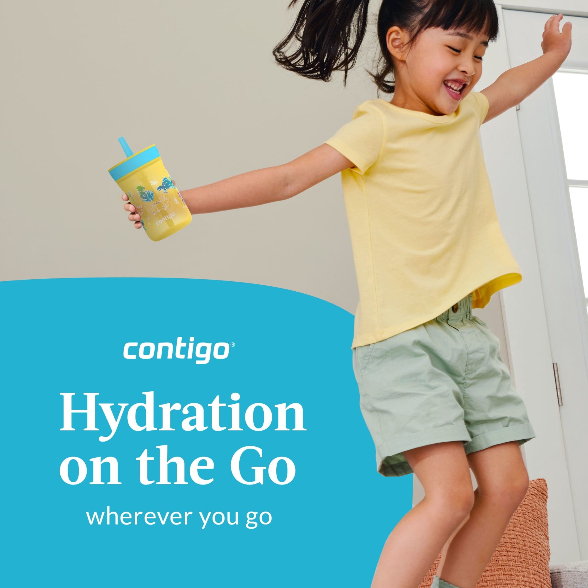 Contigo Kids Leighton Spill-Proof Tumbler with Straw, 14 oz, Yellow - NYQ2