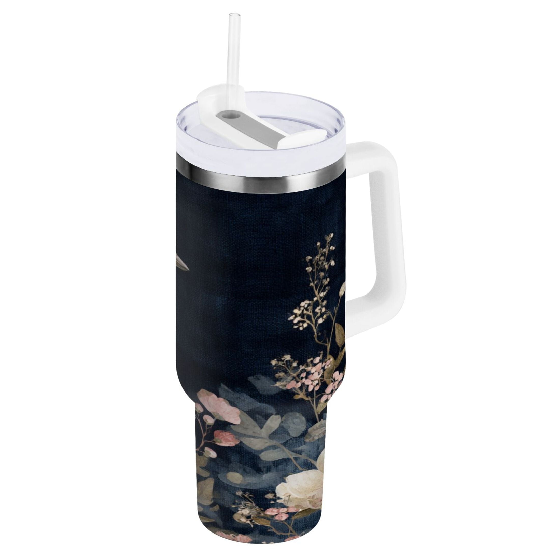 30 oz Insulated Stainless Steel Tumbler Double Wall Stainless Steel Tumbler with 2-Way Drinking Watercolor Vintage Blue Bird - 8C62