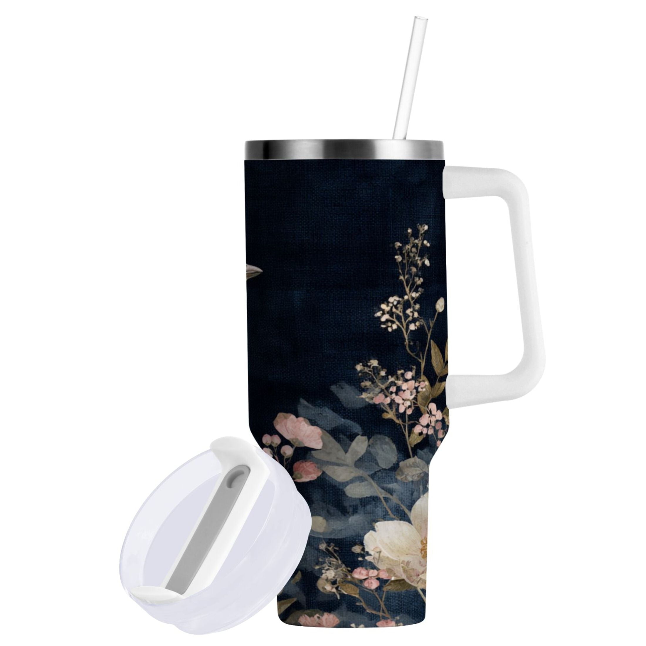 30 oz Insulated Stainless Steel Tumbler Double Wall Stainless Steel Tumbler with 2-Way Drinking Watercolor Vintage Blue Bird - 8C62