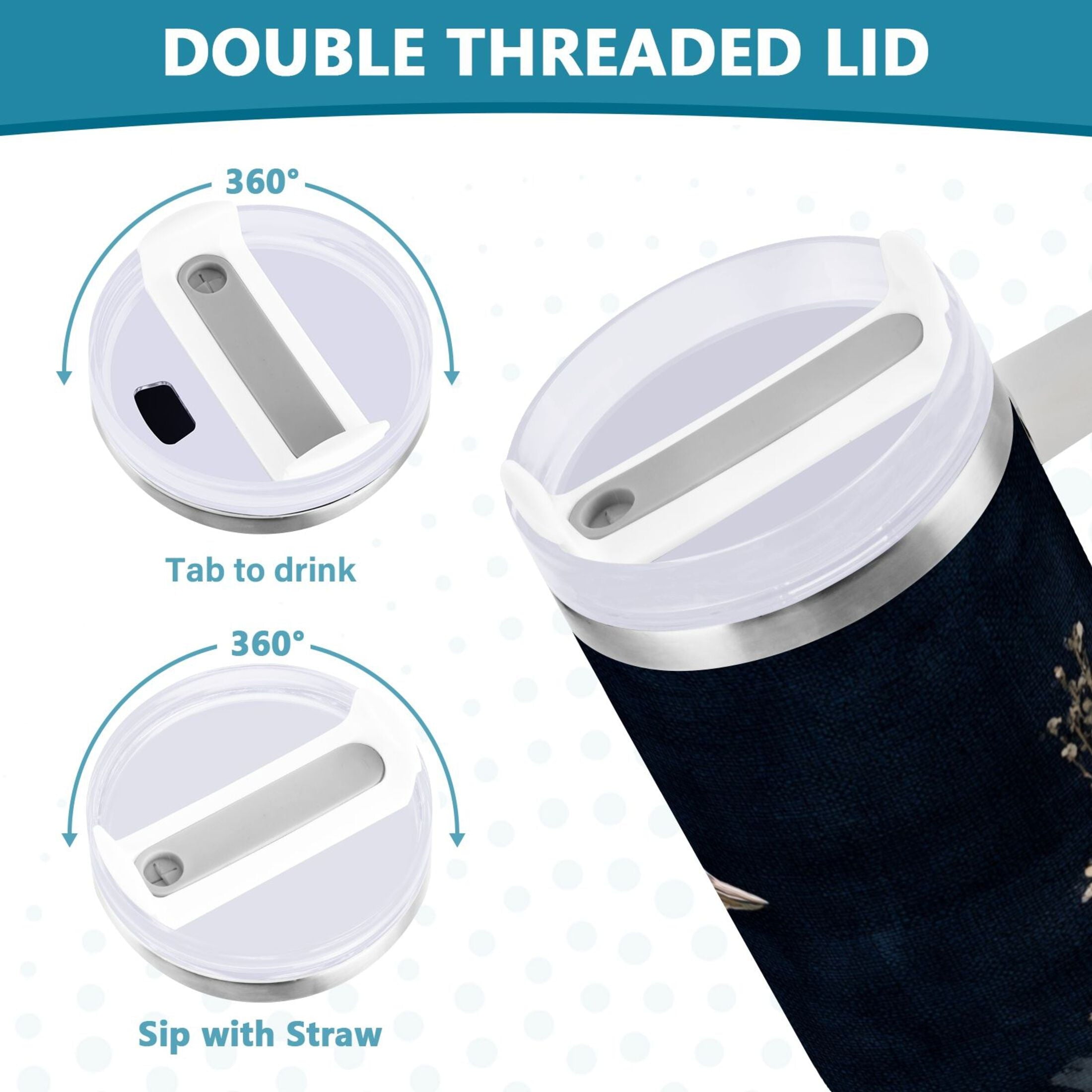 30 oz Insulated Stainless Steel Tumbler Double Wall Stainless Steel Tumbler with 2-Way Drinking Watercolor Vintage Blue Bird - 8C62