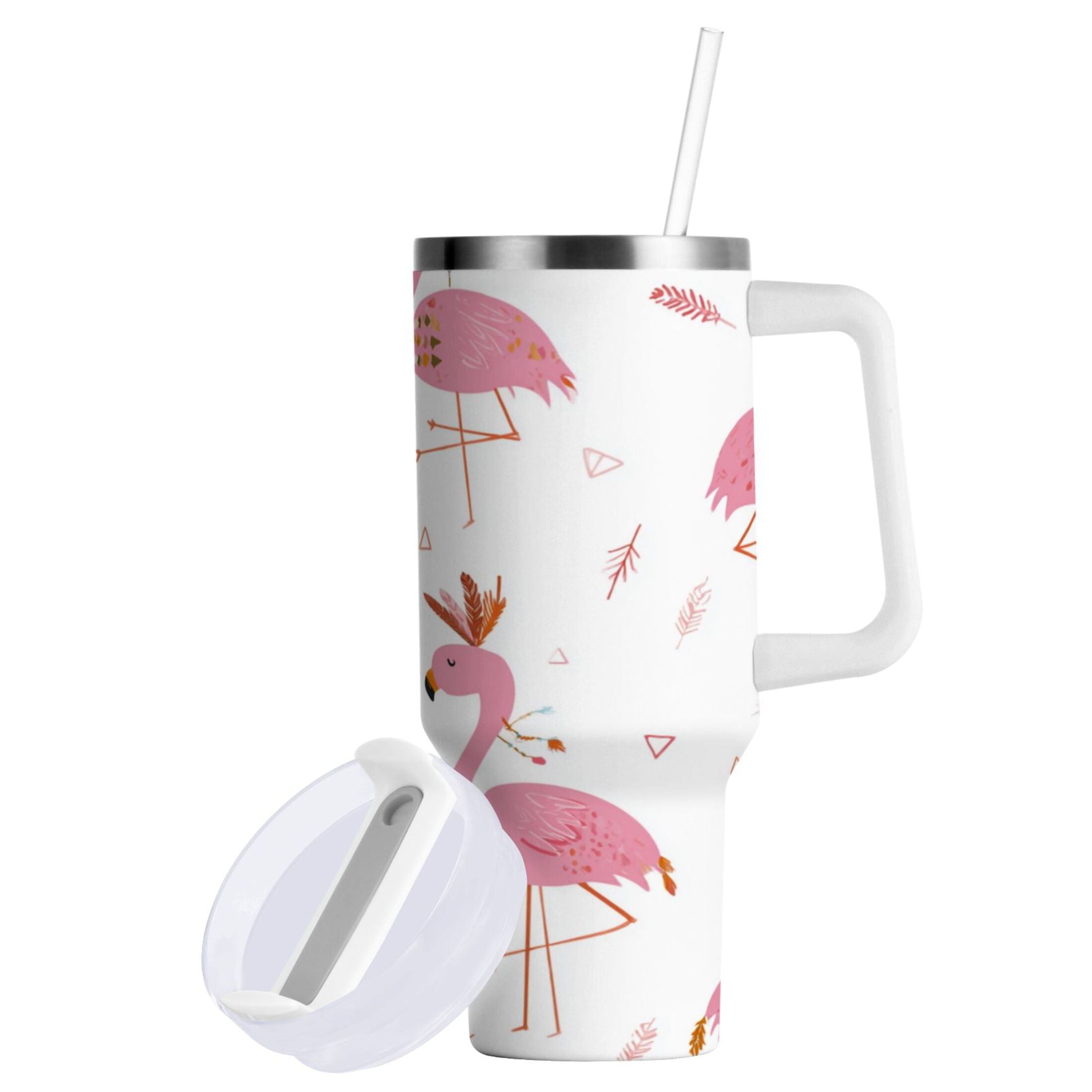 40 oz Insulated Stainless Steel Tumbler Double Wall Stainless Steel Tumbler with 2-Way Drinking Cute Pink Flamingo Pattern - NZTU