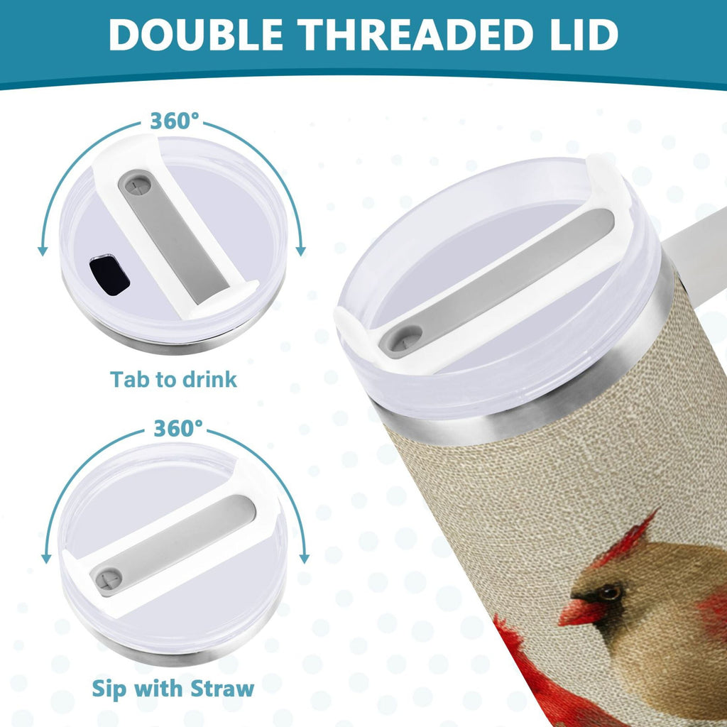 30 oz Insulated Stainless Steel Tumbler Double Wall Stainless Steel Tumbler with 2-Way Drinking Bird and Snow-covered Trees - QGER