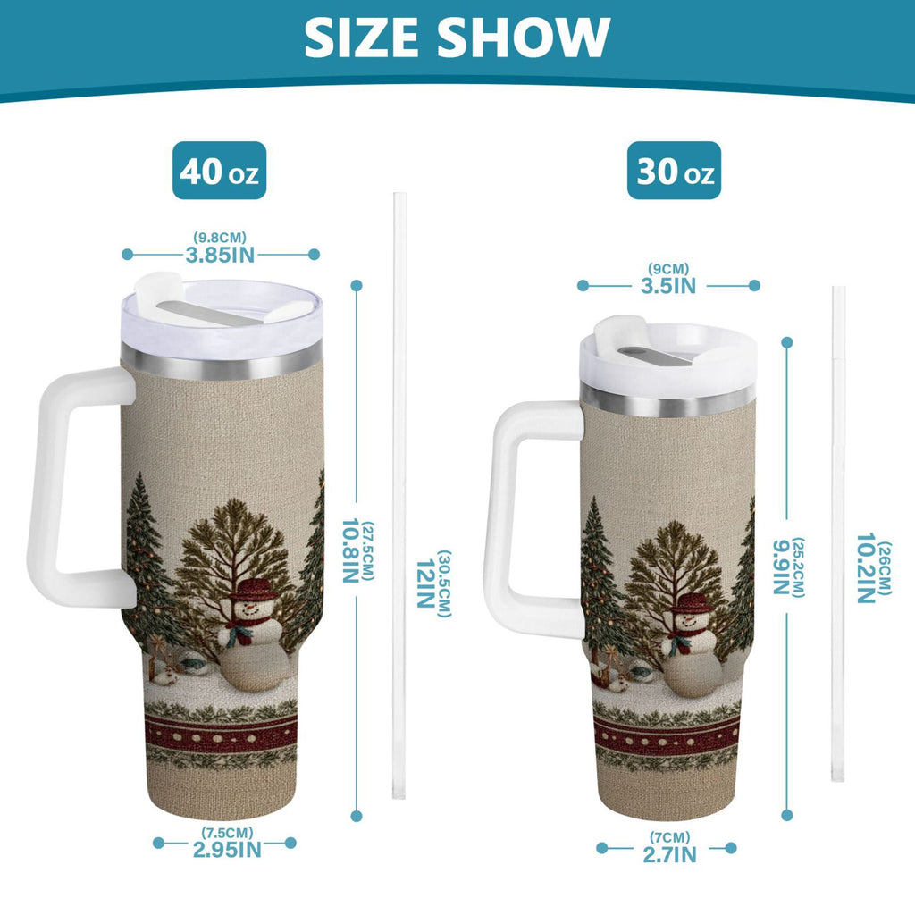 30 oz Insulated Stainless Steel Tumbler Double Wall Stainless Steel Tumbler with 2-Way Drinking Snowmen and Deer in The Forest - ENBF