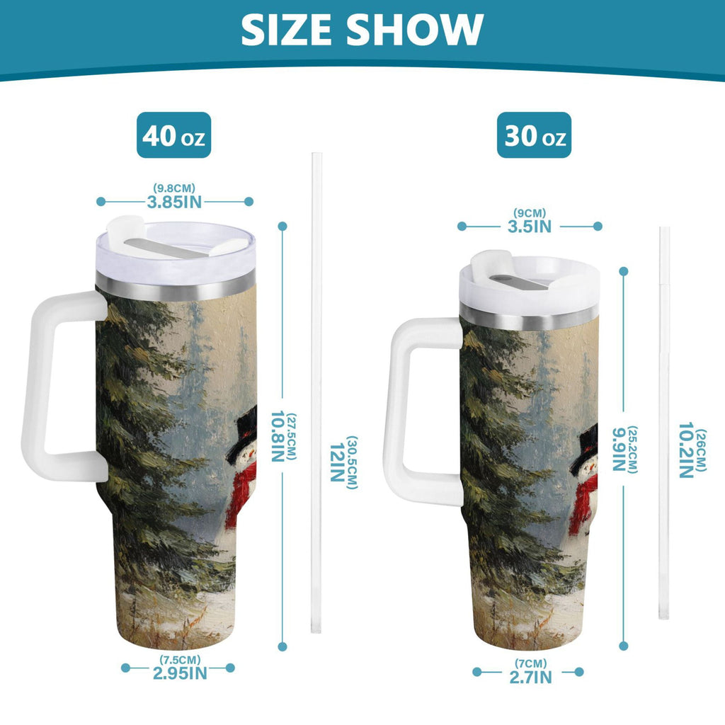 40 oz Insulated Stainless Steel Tumbler Double Wall Stainless Steel Tumbler with 2-Way Drinking Moody Snowman Couple - 3REN
