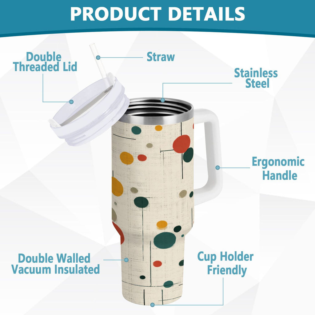 30 oz Insulated Stainless Steel Tumbler Double Wall Stainless Steel Tumbler with 2-Way Drinking Colorful Dots and Lines - M4M4