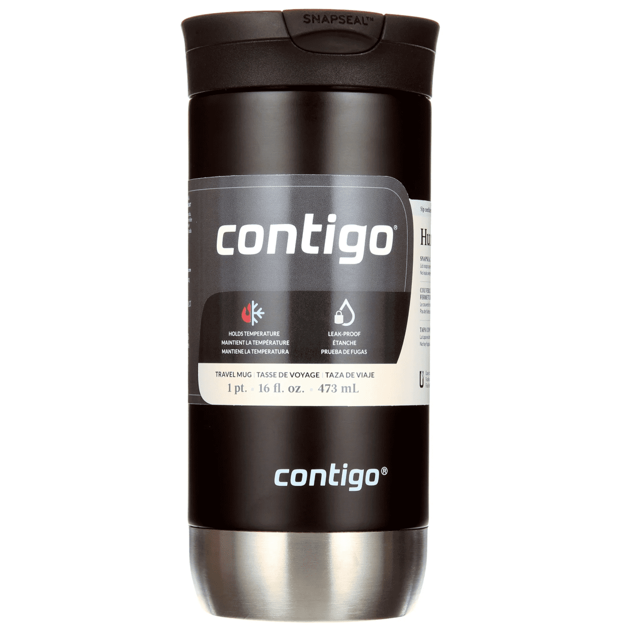 Contigo 16 oz. Huron 2.0 SnapSeal Stainless Steel Travel Mug - Licorice - 5REV