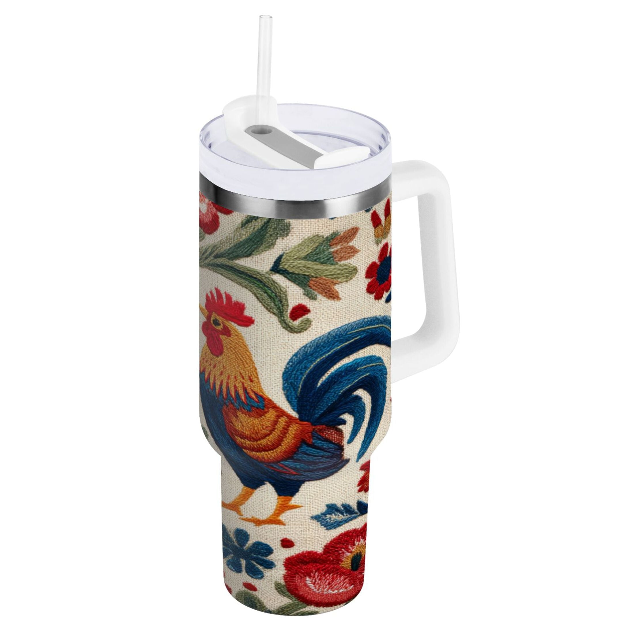 40 oz Insulated Stainless Steel Tumbler Double Wall Stainless Steel Tumbler with 2-Way Drinking Male and Female Chickens - Q44E