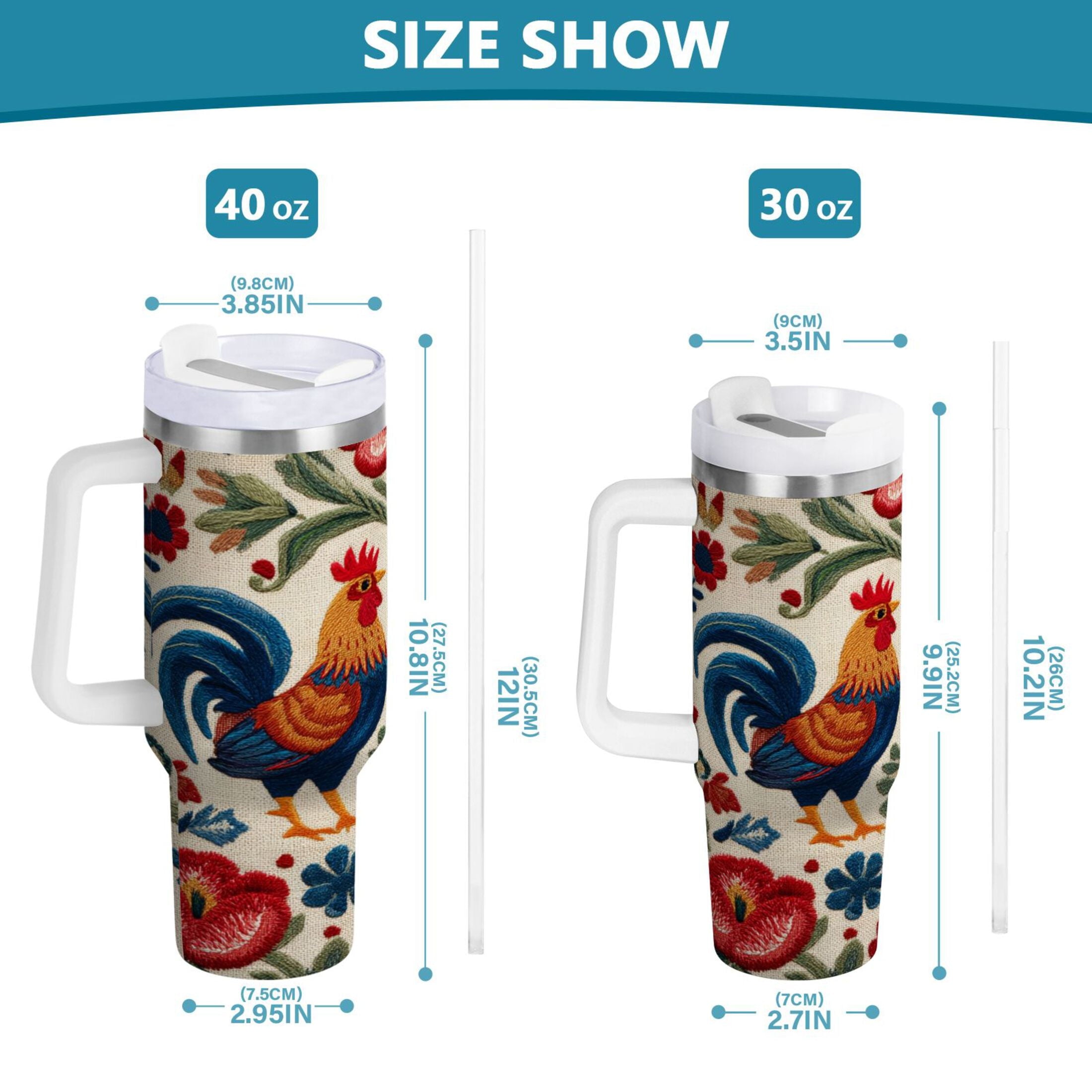 40 oz Insulated Stainless Steel Tumbler Double Wall Stainless Steel Tumbler with 2-Way Drinking Male and Female Chickens - Q44E