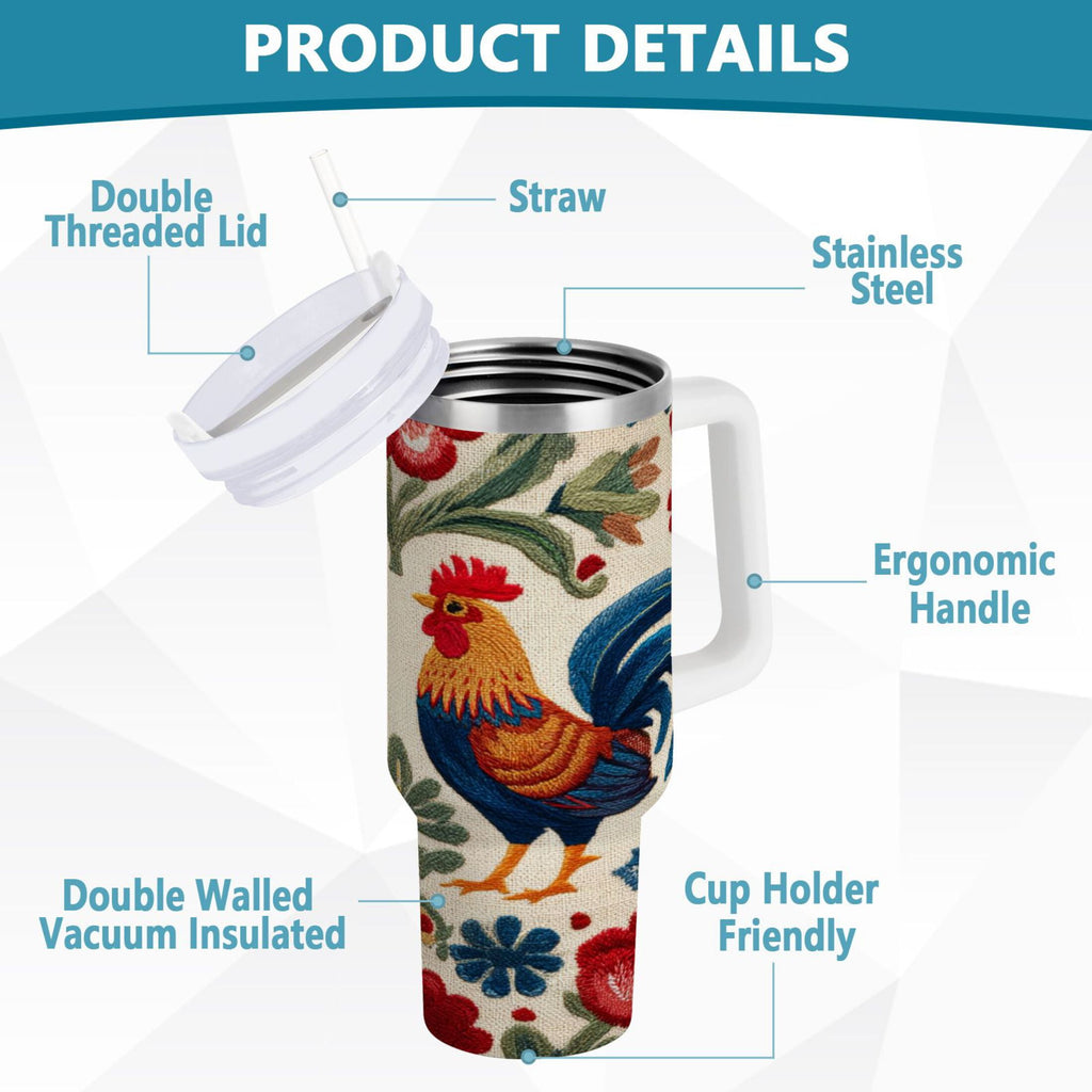 40 oz Insulated Stainless Steel Tumbler Double Wall Stainless Steel Tumbler with 2-Way Drinking Male and Female Chickens - Q44E