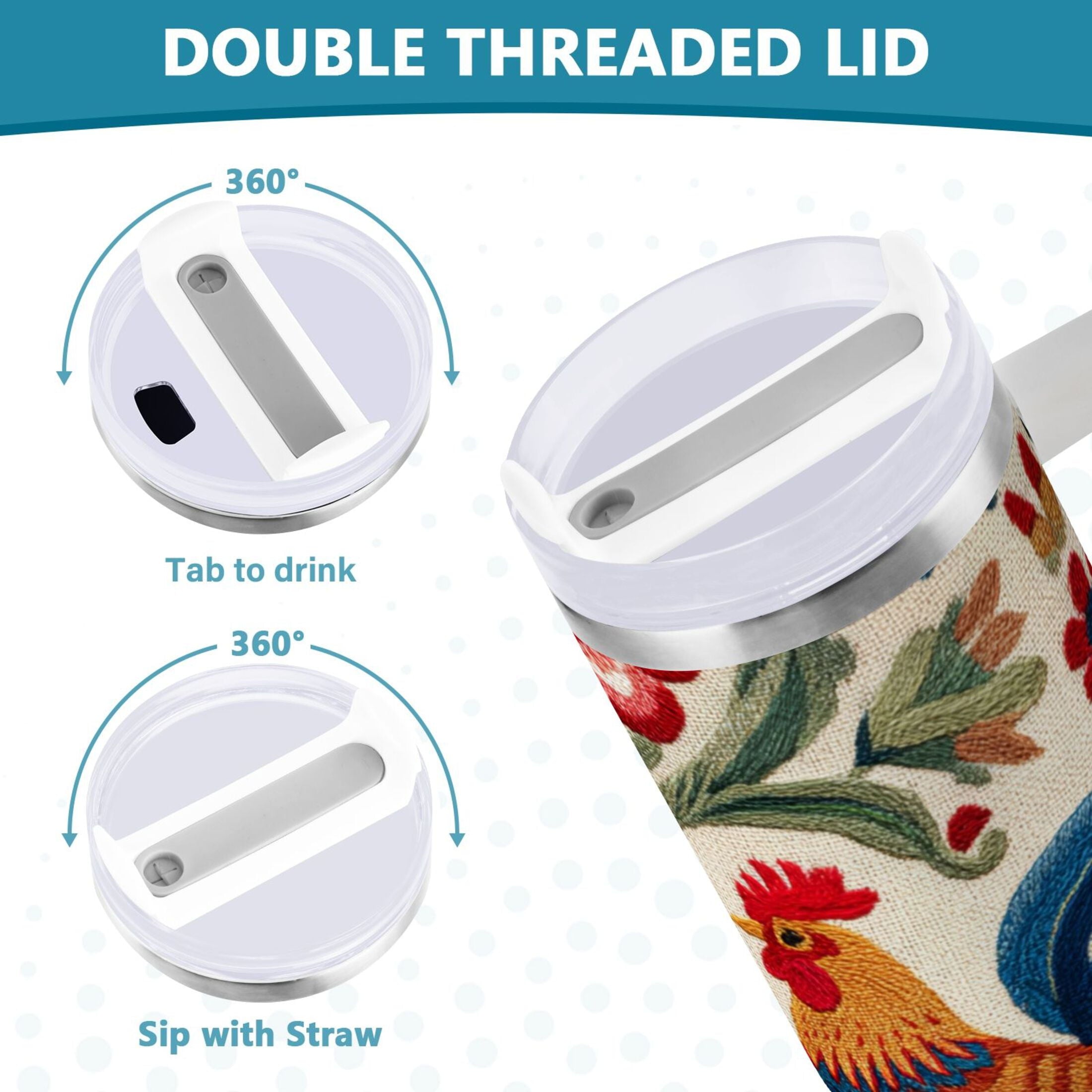 40 oz Insulated Stainless Steel Tumbler Double Wall Stainless Steel Tumbler with 2-Way Drinking Male and Female Chickens - Q44E