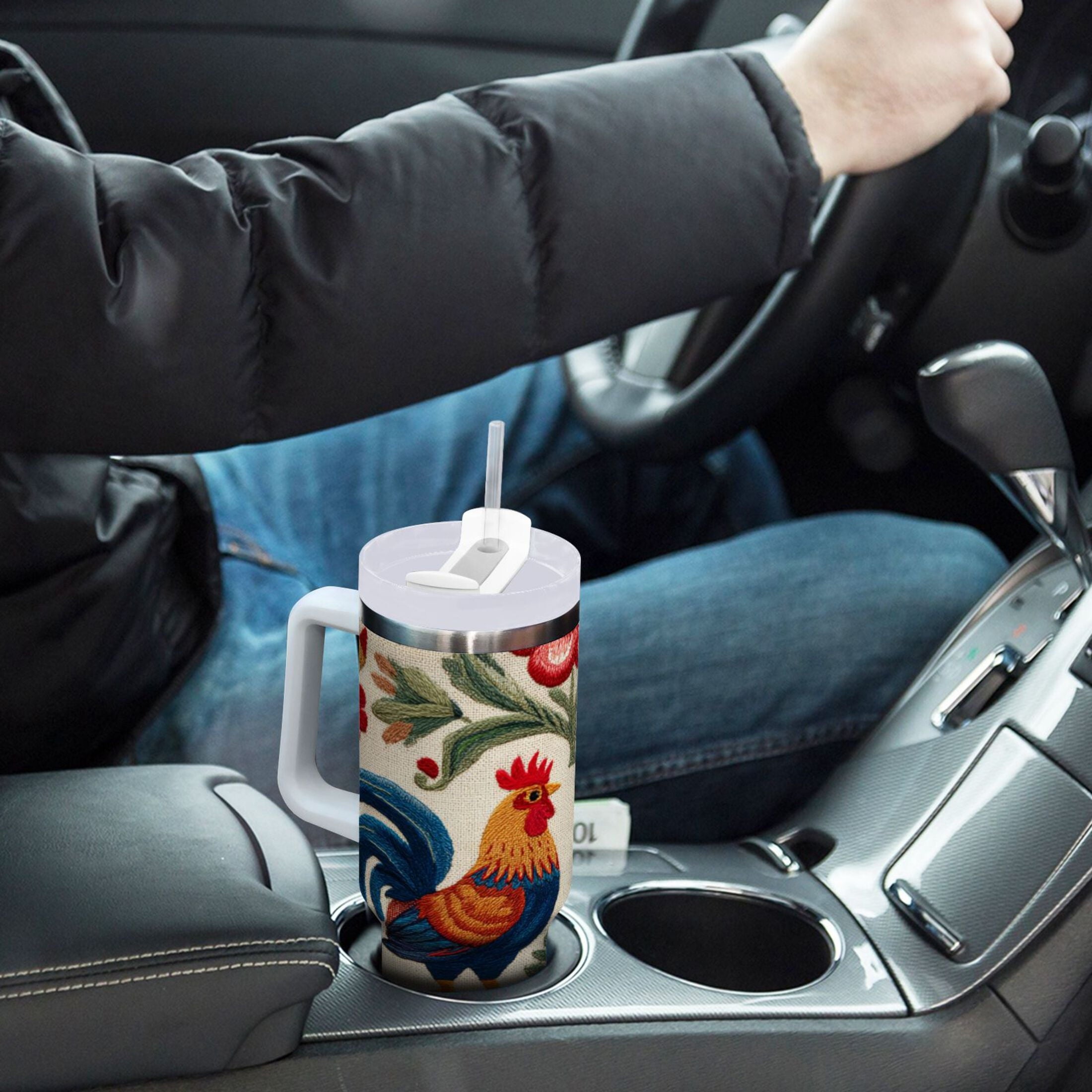 40 oz Insulated Stainless Steel Tumbler Double Wall Stainless Steel Tumbler with 2-Way Drinking Male and Female Chickens - Q44E