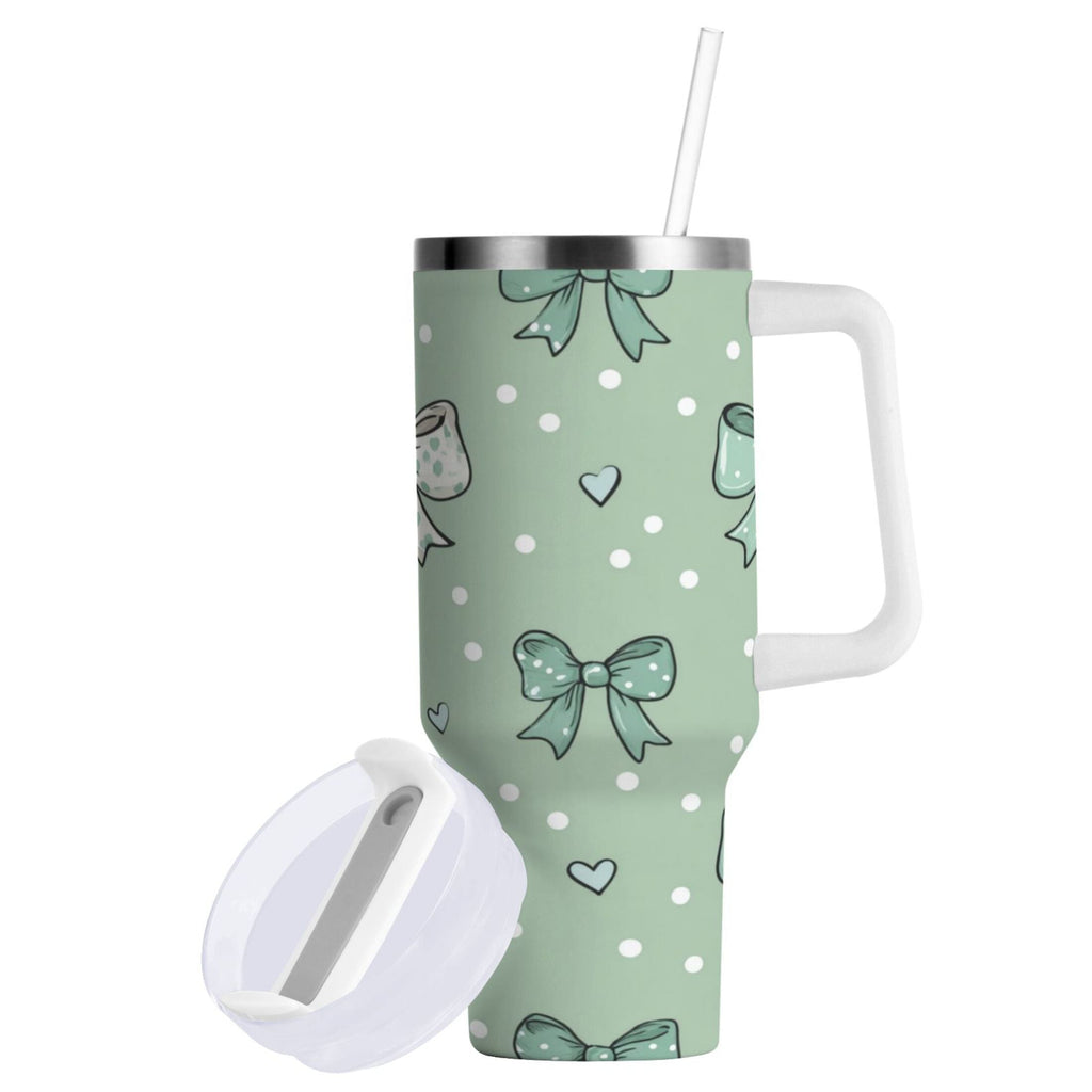 30 oz Insulated Stainless Steel Tumbler Double Wall Stainless Steel Tumbler with 2-Way Drinking Green and Mint Bows - 8TP6