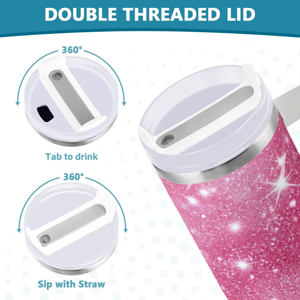 40 oz Insulated Stainless Steel Tumbler Double Wall Stainless Steel Tumbler with 2-Way Drinking Pink Glitter Background - C6RC