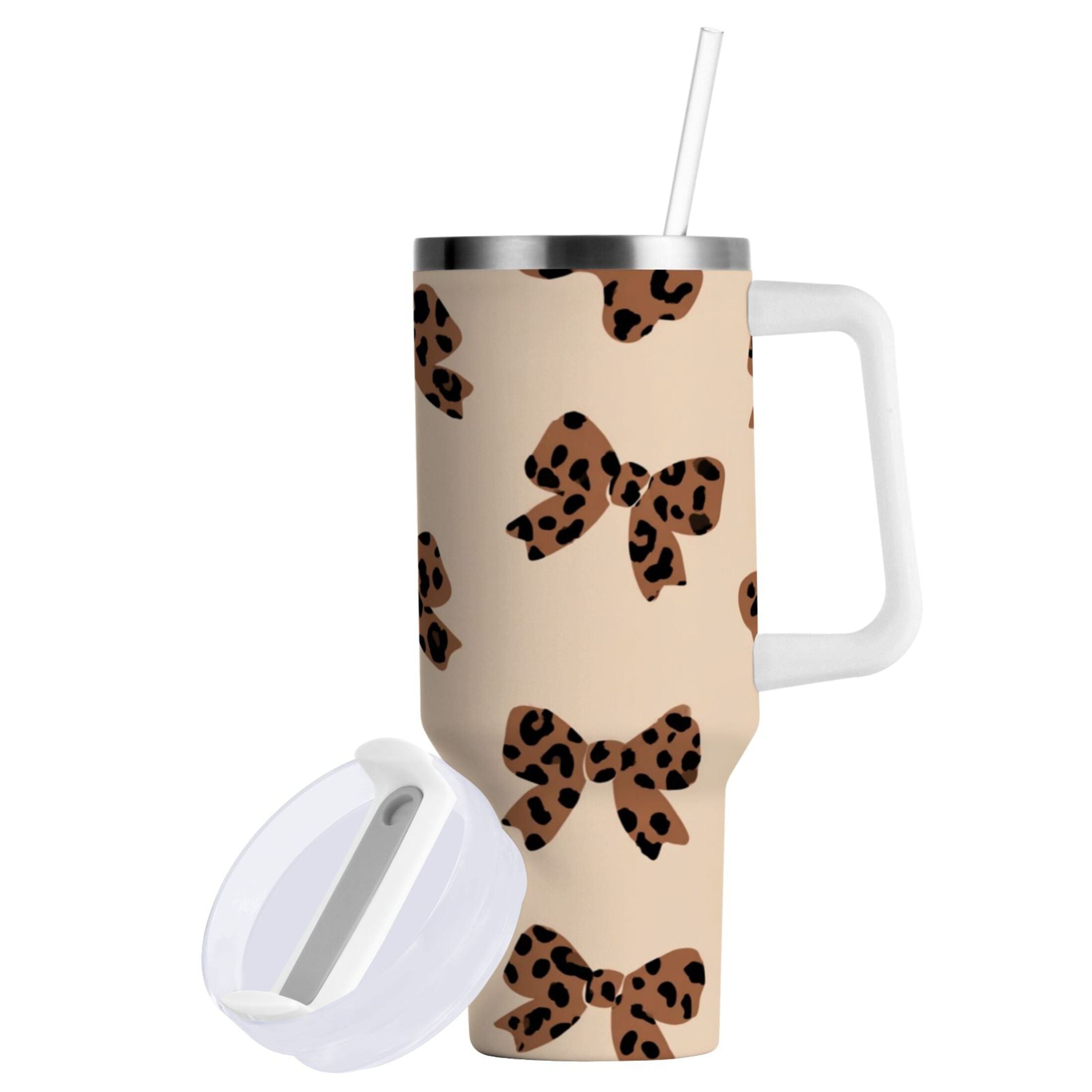 30 oz Insulated Stainless Steel Tumbler Double Wall Stainless Steel Tumbler with 2-Way Drinking Cute Brown Bow - NETE