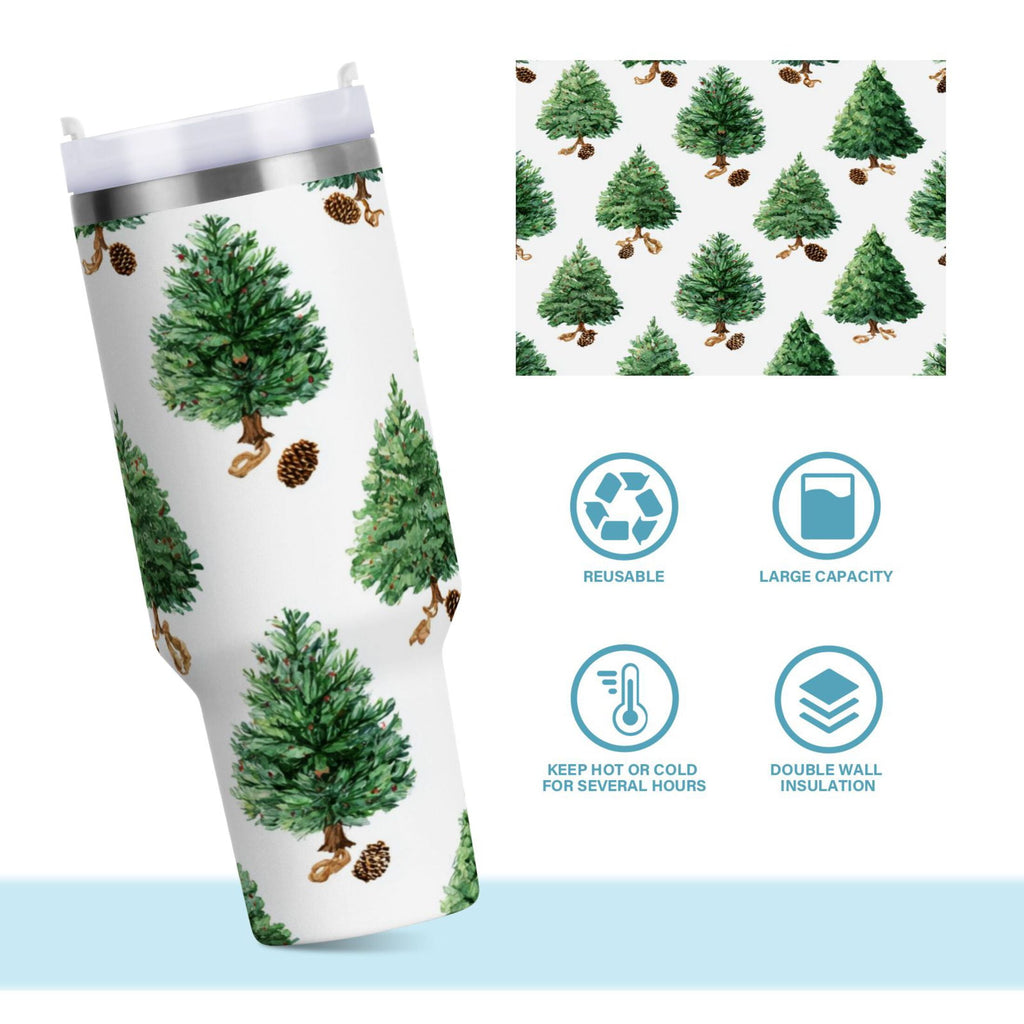 30 oz Insulated Stainless Steel Tumbler Double Wall Stainless Steel Tumbler with 2-Way Drinking Watercolor Green Christmas Tree - C538