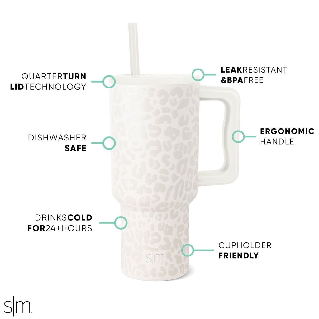 Simple Modern 30 fl oz Insulated Stainless Steel Trek Tumbler with Straw Lid | Cream Leopard - 63R7