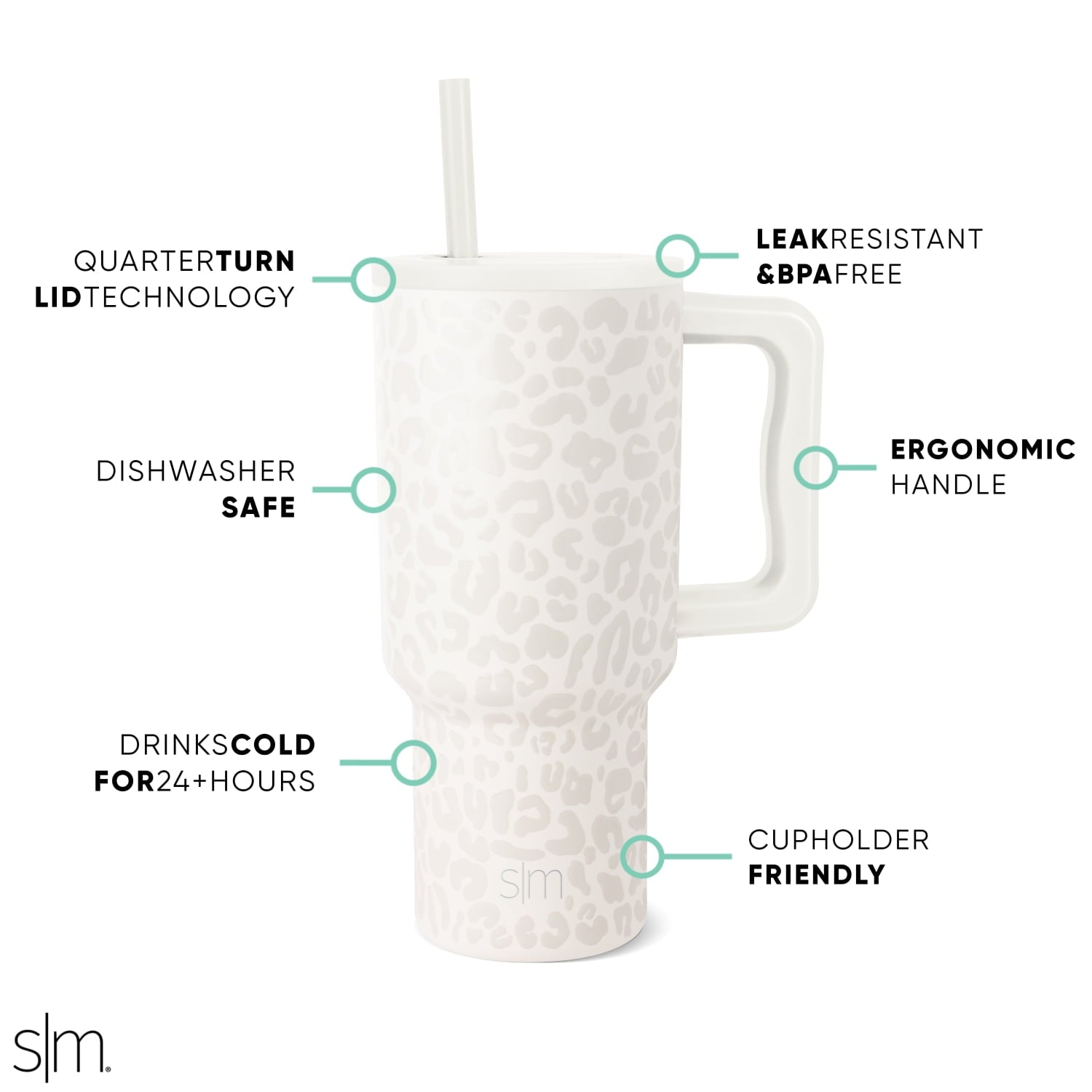 Simple Modern 30 fl oz Insulated Stainless Steel Trek Tumbler with Straw Lid | Cream Leopard - 63R7