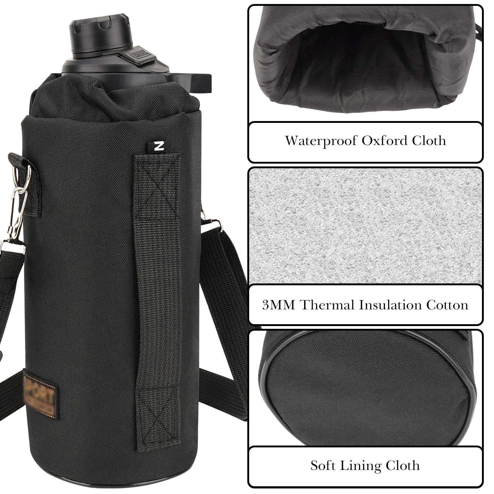 Linkidea Sports Water Bottle Carrier with Strap Compatible with Nalgene Sustain Tritan 48oz, CamelBak Chute Mag 50oz, Thick Waterbottle Cooler Bag Holder Shoulder Strap, Black - BETV
